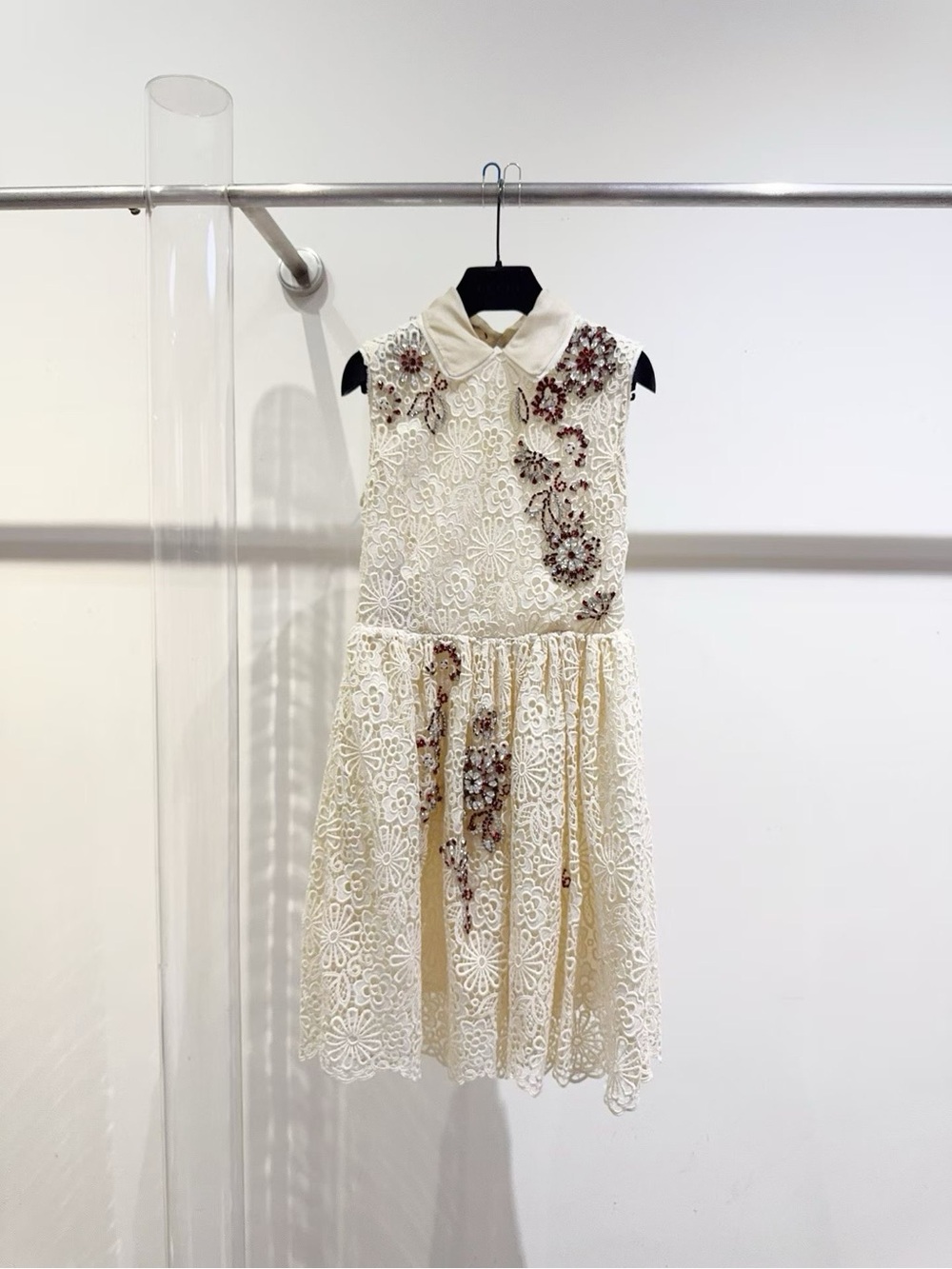 Miu Miu Ivory Lace Dress with Brown Floral Embellishment